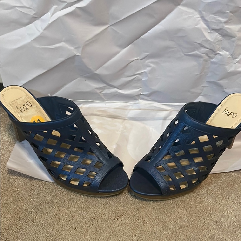Nine West Blue Mules with Geometric Cutout Design